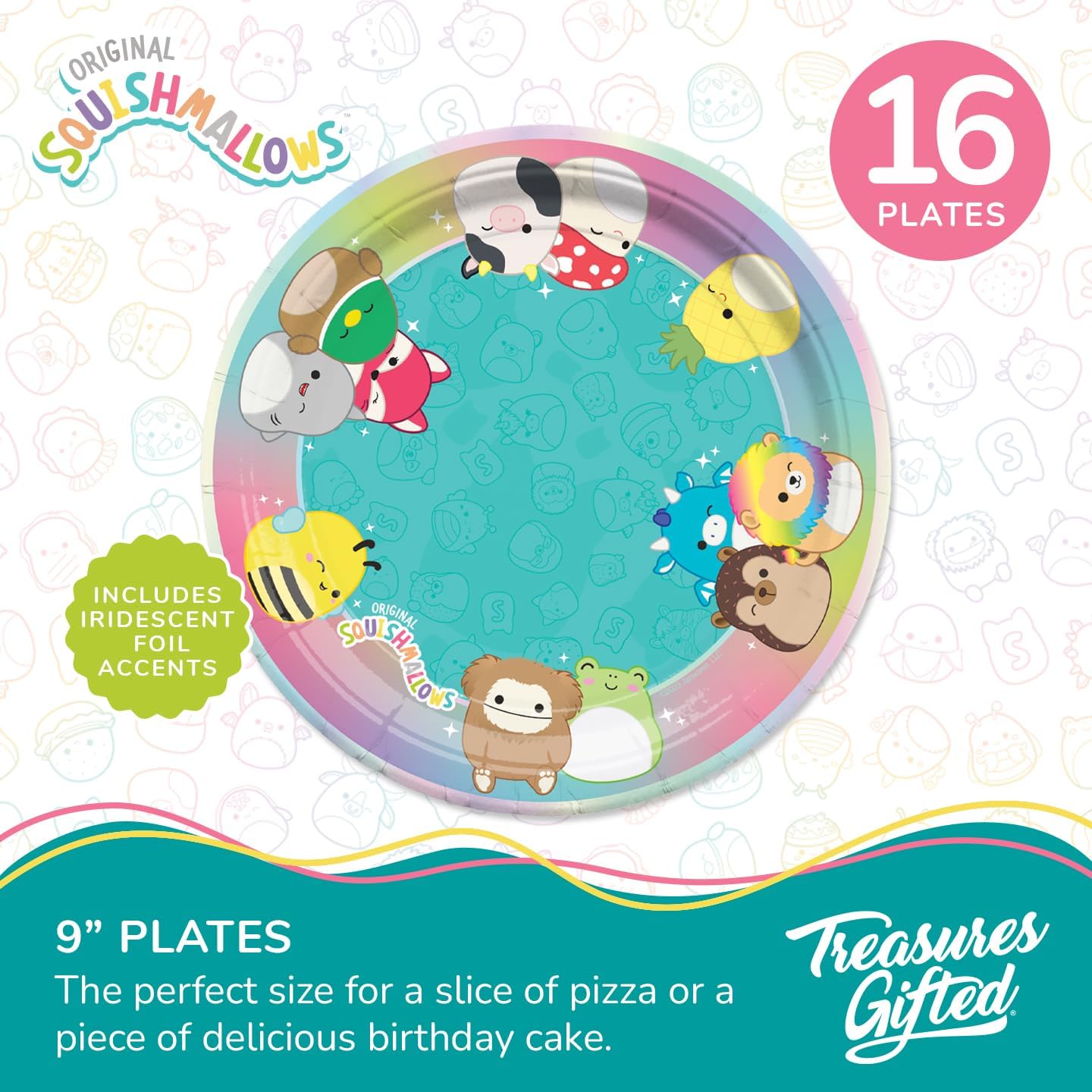 Treasures Gifted Officially Licensed Squishmallows Party Supplies - Serves 16 Guests - Dinnerware Starter Set Squishmallows Birthday Decorations - Plates and Napkins Set