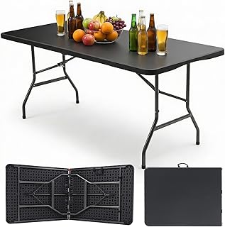 Sekey Buffettisch Tisch Klappbar Kunststoff 152x70 cm | Campingtisch mit Tragegriff Partytisch Klapptisch Gartentisch für Garten Terrasse und Balkon zusammenklappbar 4 Personen (Schwarz)