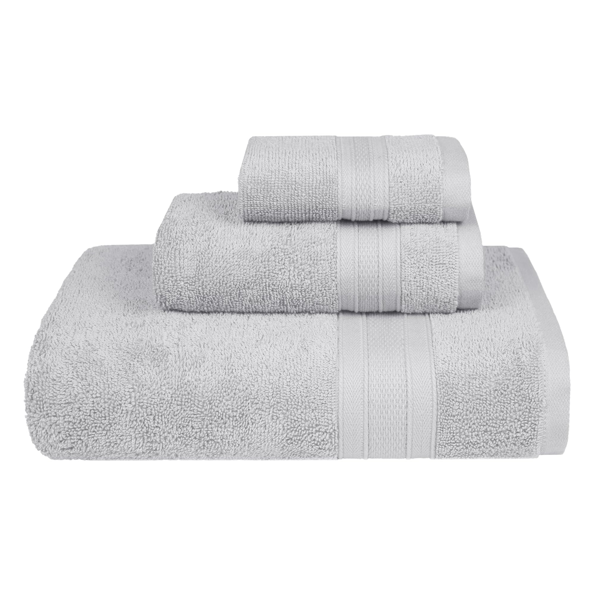 Trident Soft Comfort Air Rich Towels for Bath, 100% Cotton Towel, Super Soft, Highly Absorbent, 3 Pieces Towel Set, 500 GSM - Silver