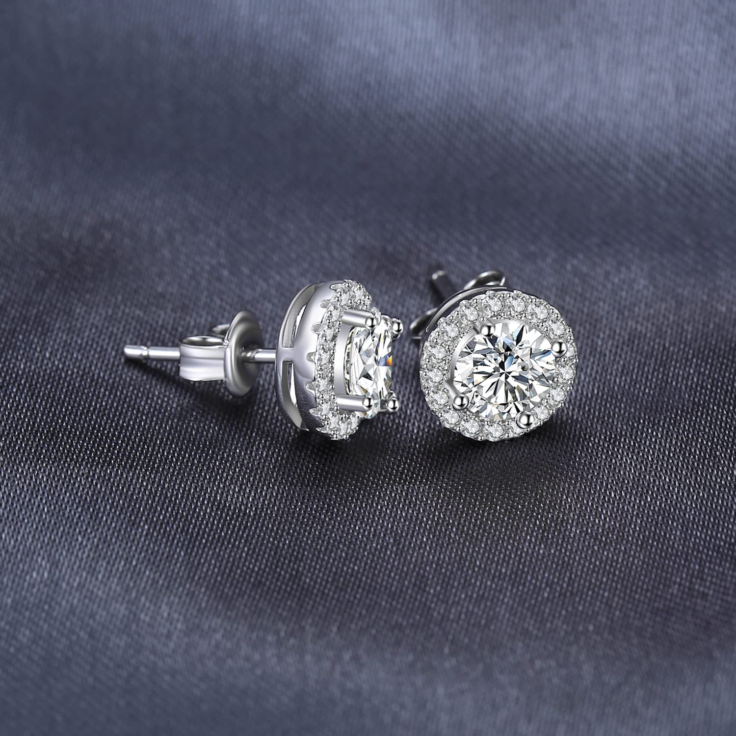 JewelryPalace Rund 1ct Moissanite Halo Ohrstecker Silber 925, Braut Schmuck Set, Ohrringe Silber Mädchen Edelstein, Ohrstecker Silber Silber Klein mit Stein Geschenk für Frauen Rosegold Gold