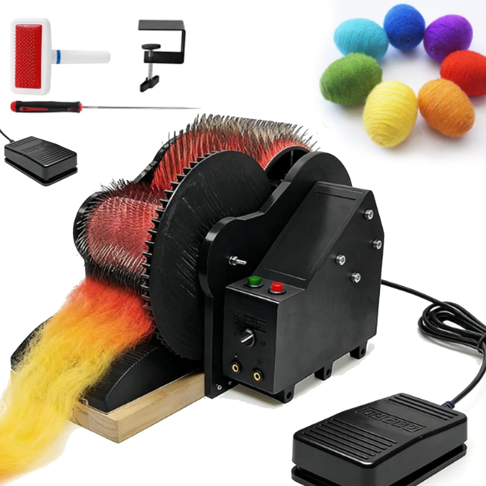 Osnzyc Electric Wool Felt Drum Carder, 50W Smart Carding Machine, Quick Color Blending, Combing and Spinning, with Foot Pedal Switch, Adjustable Speed