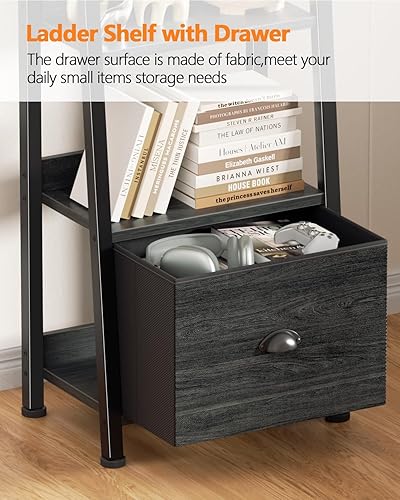 Vista 62 de Furologee Estantería de escalera blanca de 4 niveles, estantería de escalera con cajón extraíble, estante de almacenamiento organizador