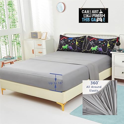 Miniatura 5 de KAKKI Juego de edredón tamaño Queen de 5 piezas para niños y adolescentes, juego de ropa de cama de microfibra suave para todas las estaciones