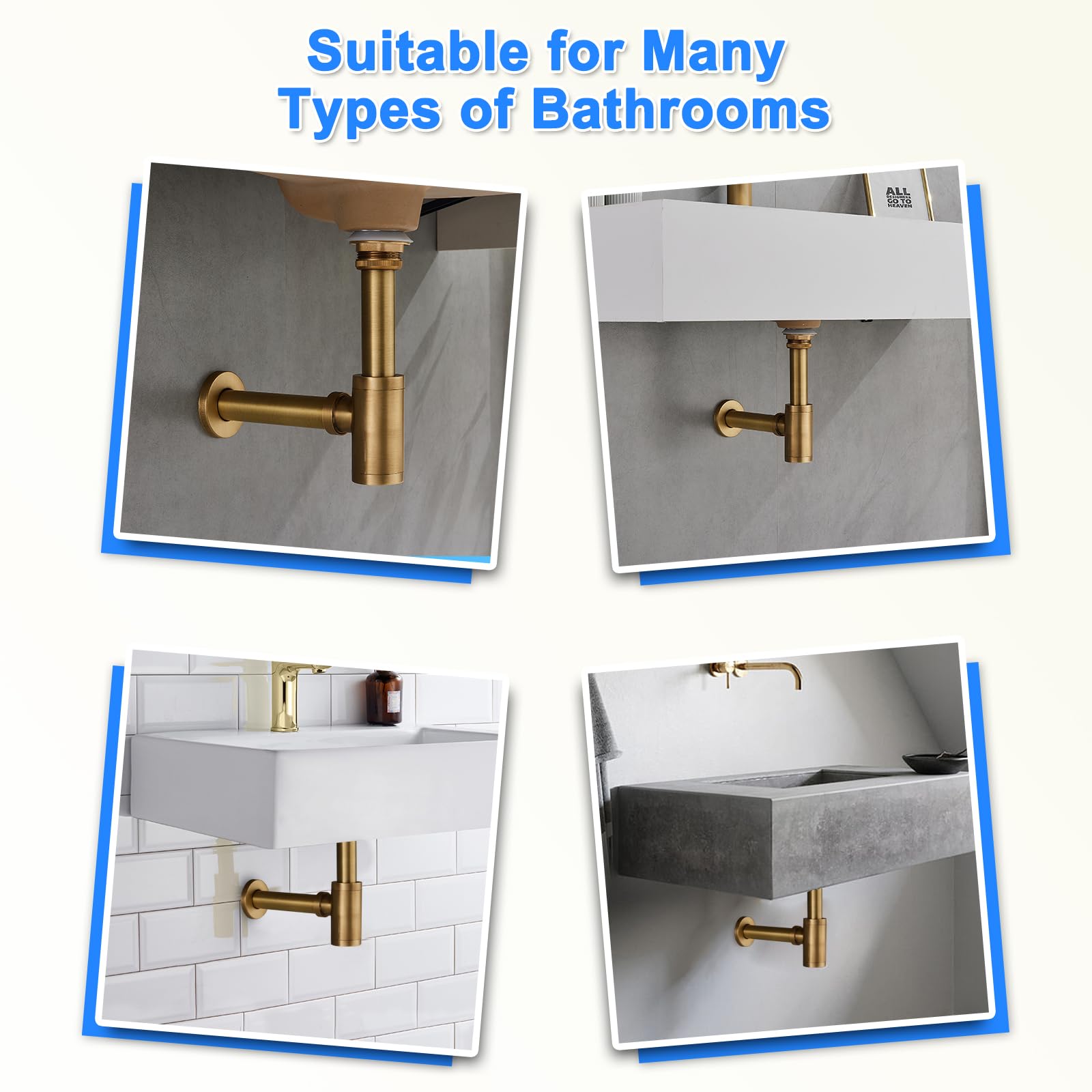 Sifone a bottiglia universale per lavabo e lavabo, apertura nascosta per la pulizia, trappola per odori, sifone regolabile 1 1/4 x 32 mm, tubo di scarico in ottone anticato