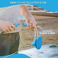 Vista 3 de Aquapaw Cepillo de baño 5 en 1 para caballos y perros y peine de curry – Silicona azul XL – Incluye accesorio de manguera de ducha de 3 pies