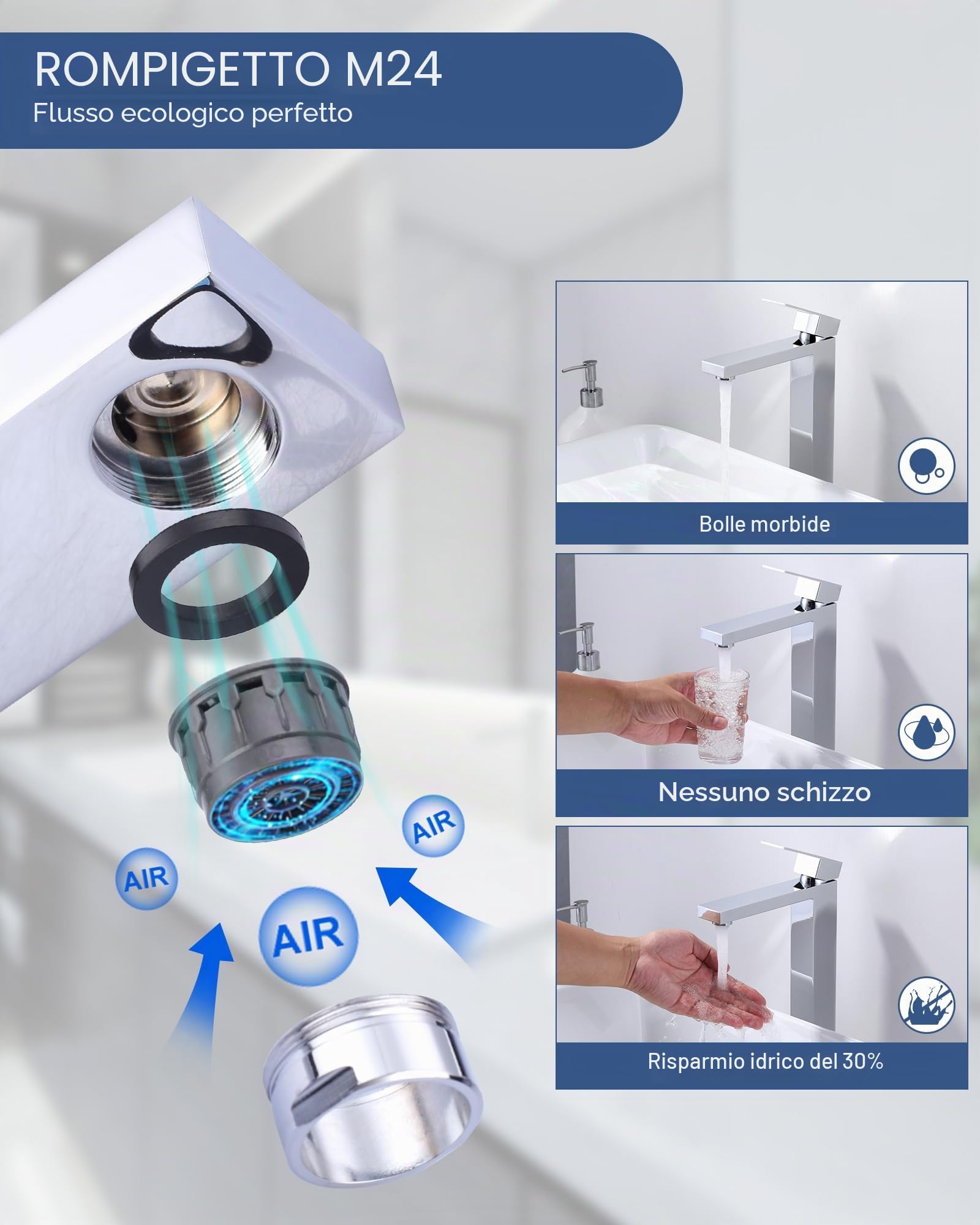 ARCORA Rubinetto da Lavabo Alto, Rubinetto in Acciaio Inossidabile 304, Rubinetteria con Regolazione Acqua Calda e Fredda, Aeratore Rimovibile, Cartuccia in Ceramica, per Lavandini Bagno, Cromo