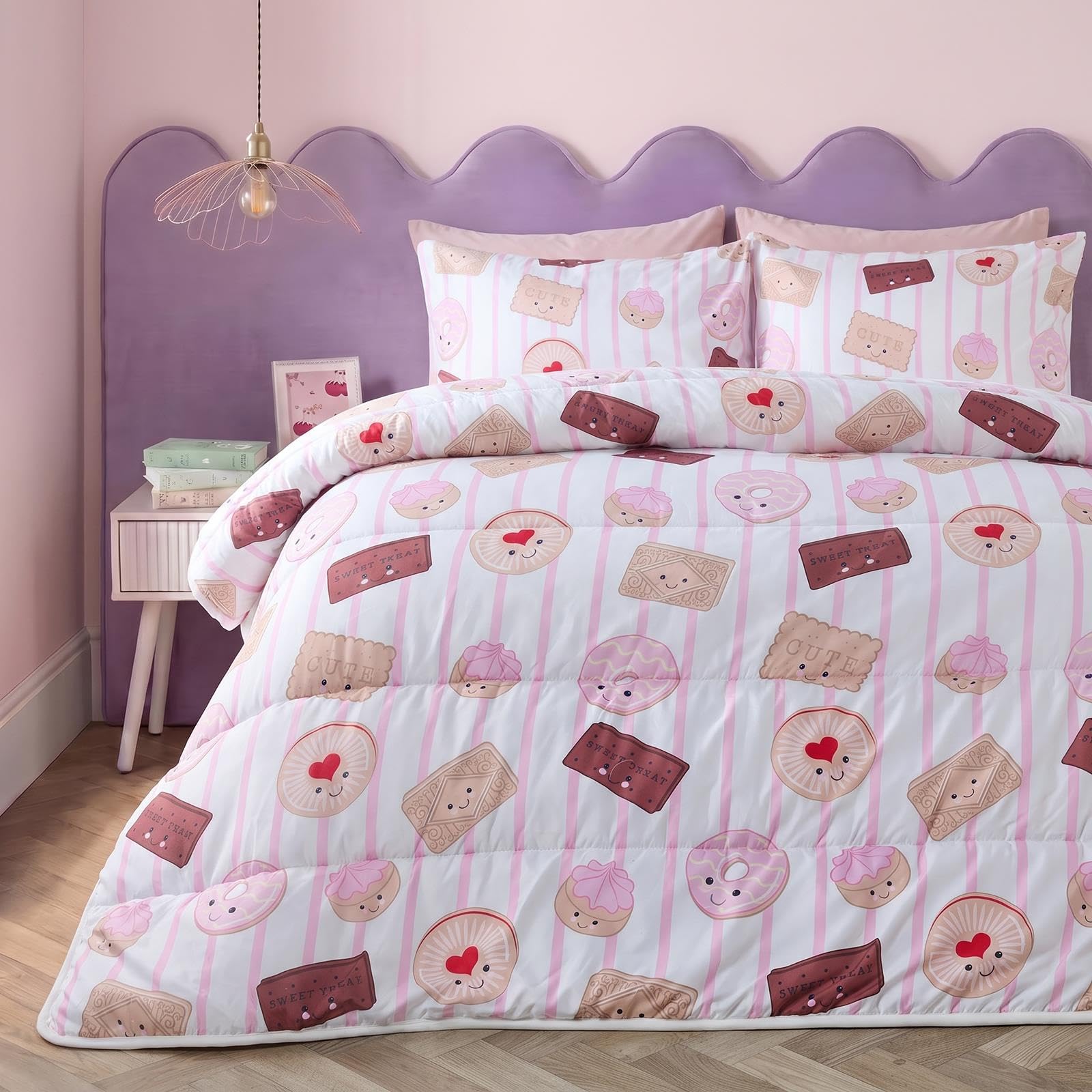OHS 10.5 Tog Biscuit Stripe Kids Bedding Coverless Duvet Double, White/Pink