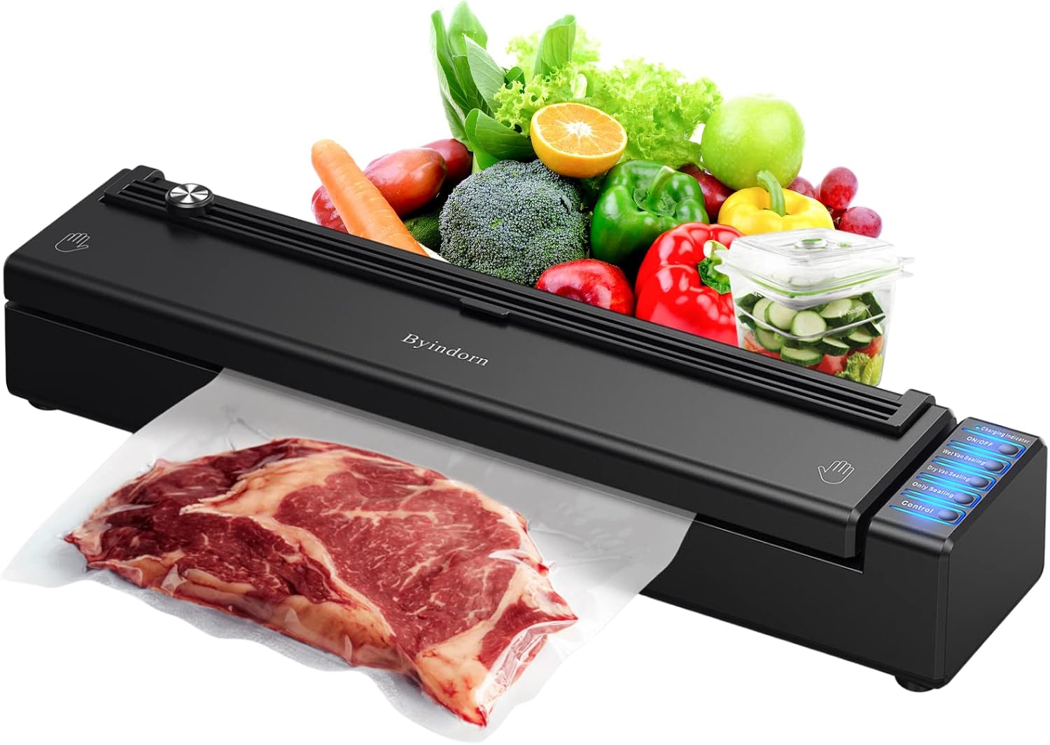 Byindorn Cordless Vacuum Sealer Machine – Bag Sealer with Dry and Moist Food Modes – Easy Operation Food Vacuum Sealer – External Safety Cutter – Fits 11.8 Inch Vacuum Sealer Bags for Food