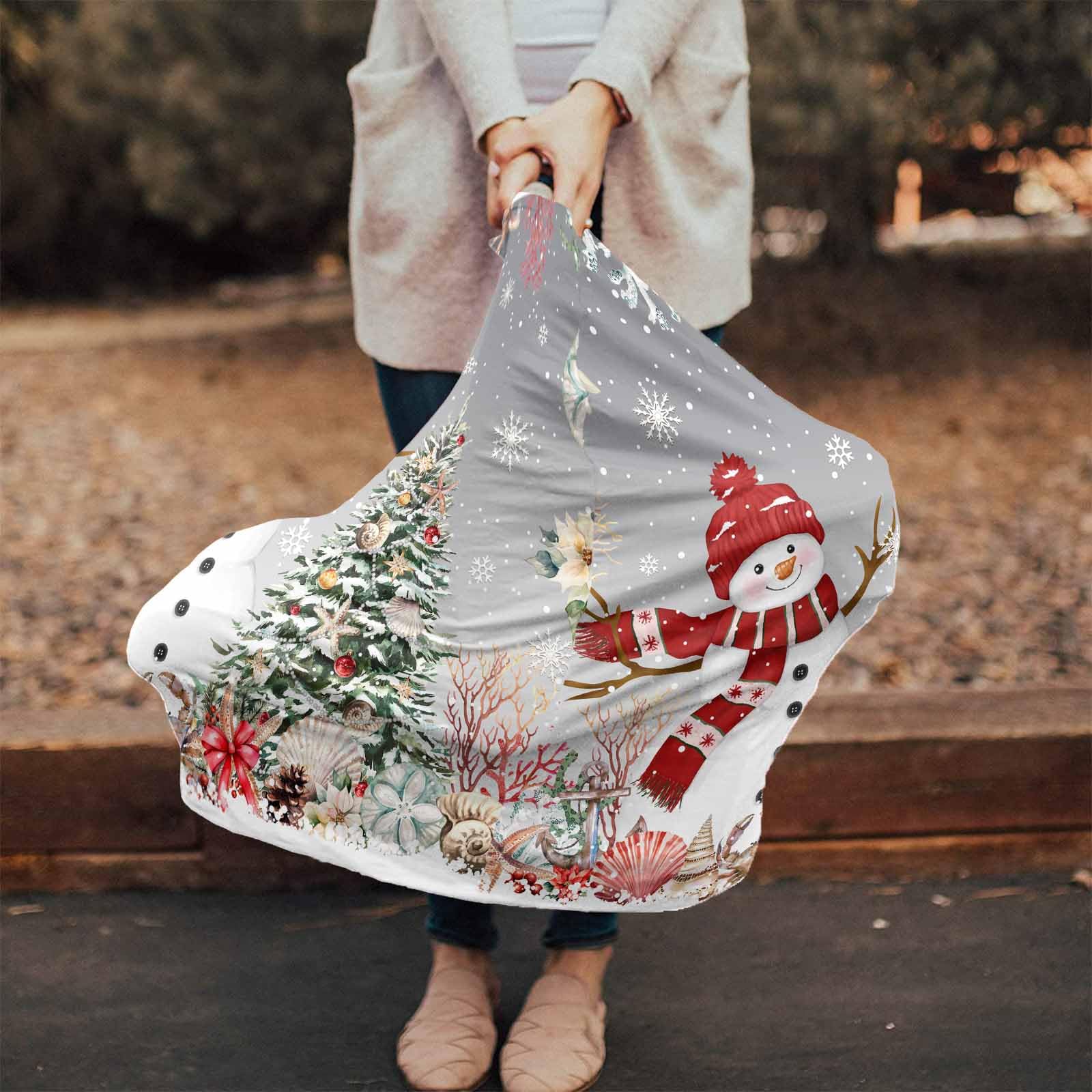 Nursing Cover for Breastfeeding Scarf, Gray Ombre Snowman Snowflake Starfish Shell Coral Xmas Tree Baby Car Covers Super Soft Multi Use for Canopy Shopping Cart Cover Blanket Stroller Cover