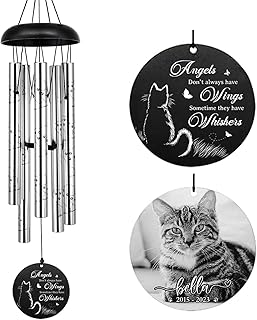 ASTARIN Personalized Pet Memorial Wind Chime, Loss of Cat Wind Chimes Outdoor Sympathy, 30 Inches Customized Photo Name Pet Remembrance Gift to Honor and Remember a Cat, Gift for Mom Cat