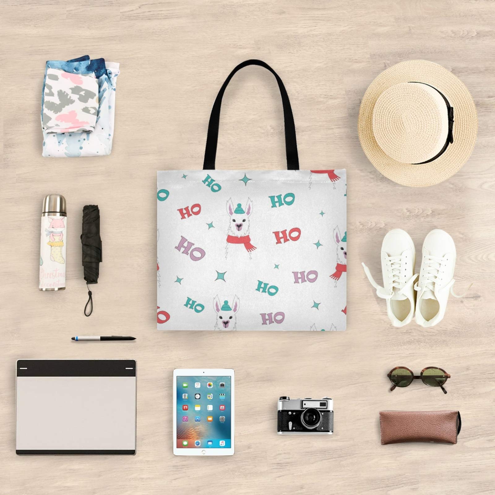 Borsa In Tela Llama Con Sfondo Grigio, Riutilizzabile, 34x13x38 Cm, Tasca Interna Con Cerniera - 4