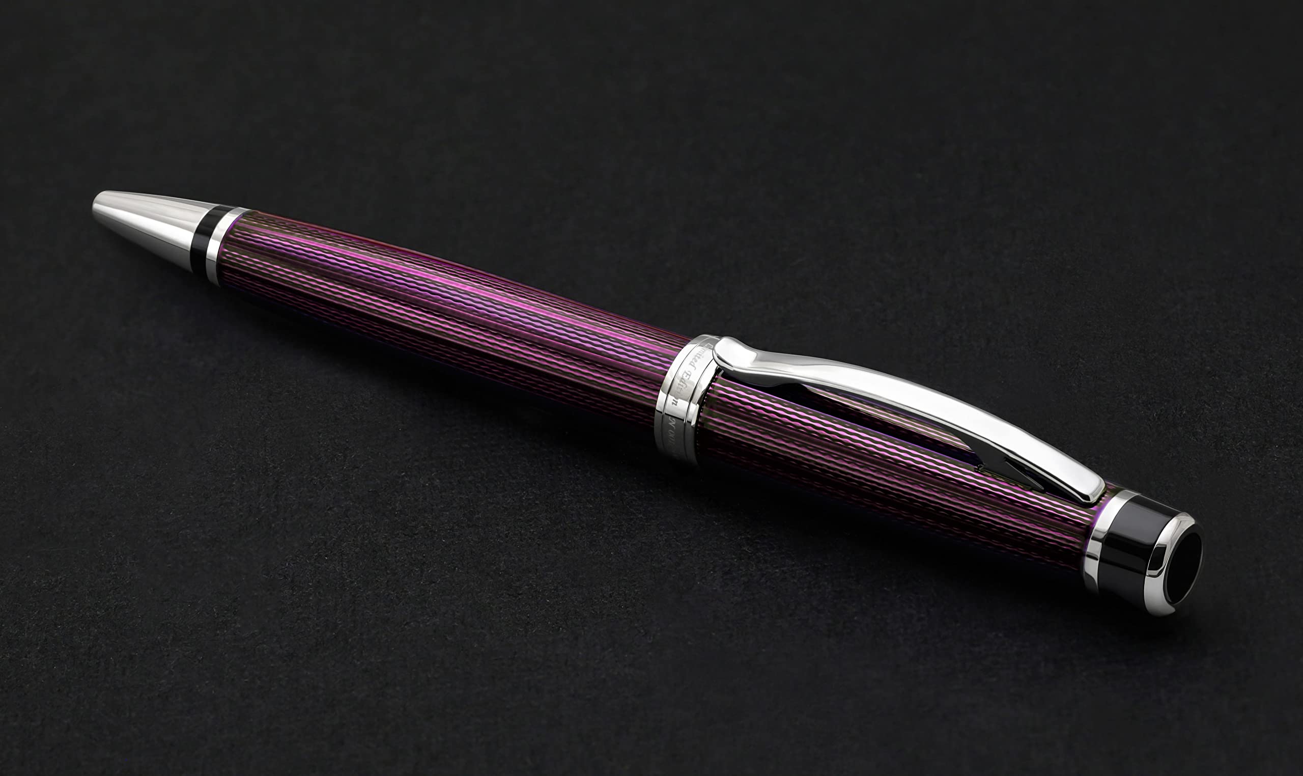 Xezo Incognito Brass Ballpoint Pen in Purple Metallic Color Diamond-Cut Engraved Serial Platinum Plated Parts Incognito Purple B-2 — view 5