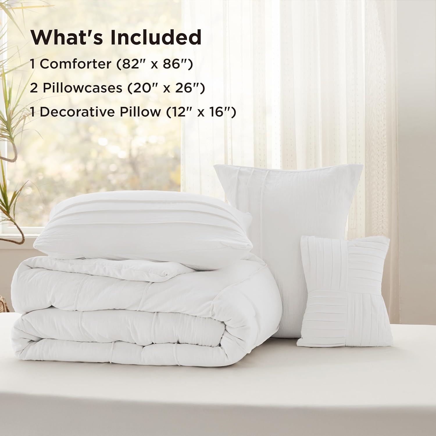 Bedsure Full Comforter Set - 4 Pieces Pinch Pleat Bed Set, White Boho Bedding for All Season, 1 Soft Comforter, 2 Pillowcases, 1 Decorative Pillow - Image 6