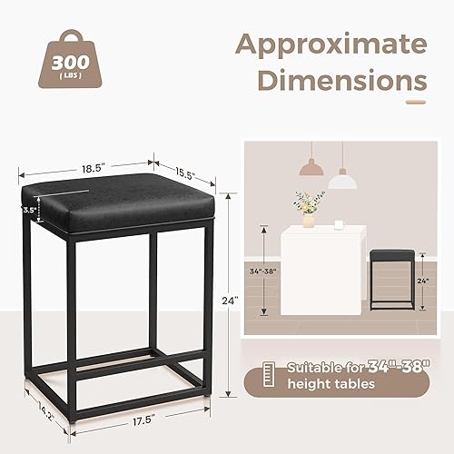 Miniatura 31 de MAISON ARTS Juego de 3 taburetes de bar de 24 pulgadas de altura de mostrador para encimera de cocina, taburetes de bar modernos tapizados 3 pcs