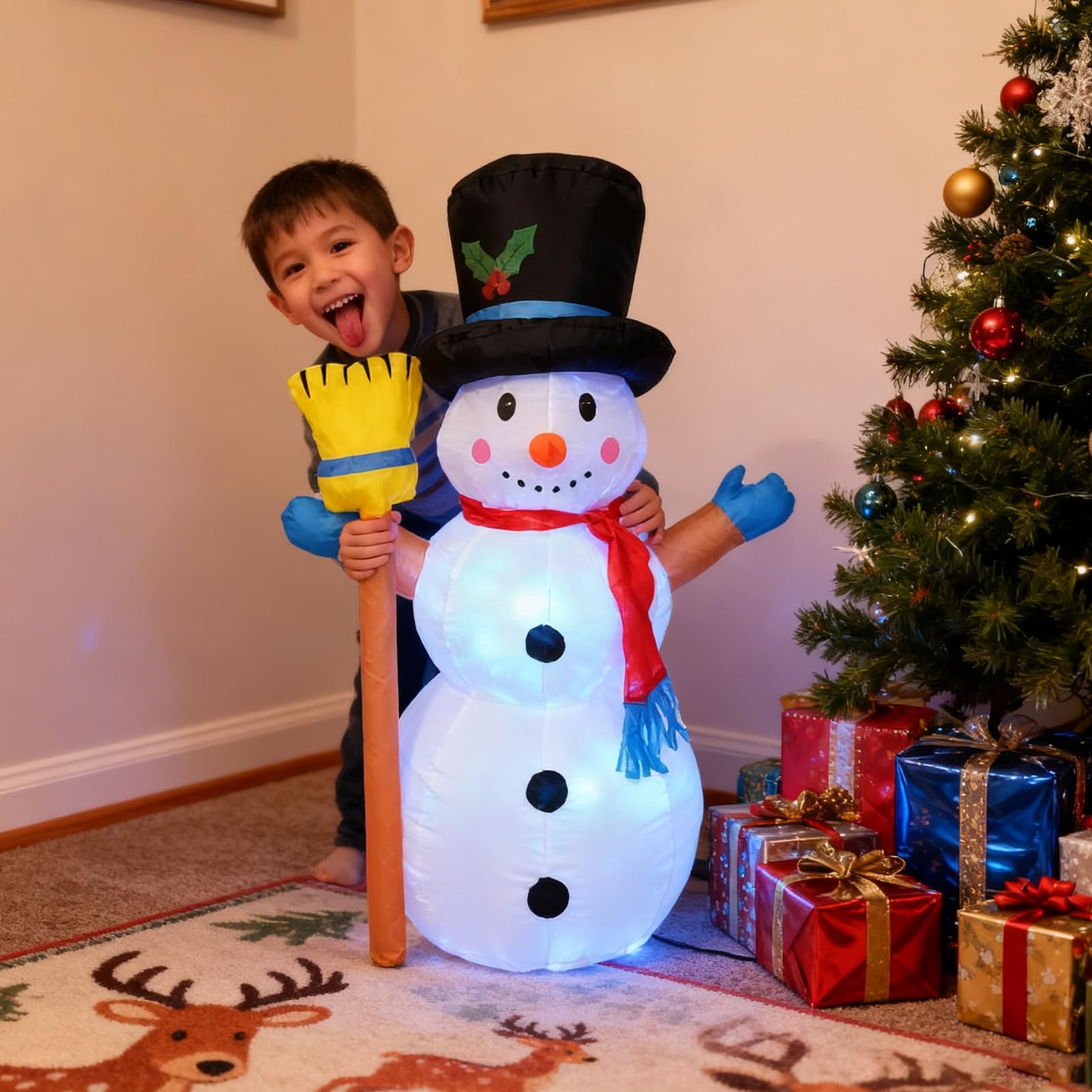 Muñeco de Nieve Inflable Impermeable con Estacas para Suelo