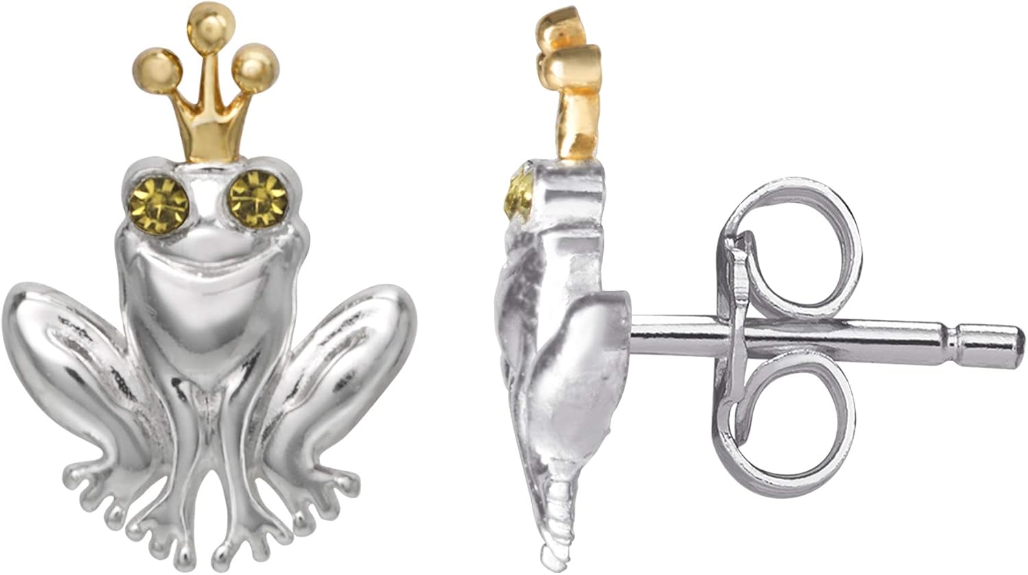 Disney’s The Princess and the Frog Earrings, Sterling Silver with Gold Plating, Cubic Zirconia Studs, Official Licensed Frog Prince Earrings, Jewelry for Women and, 1 Pair
