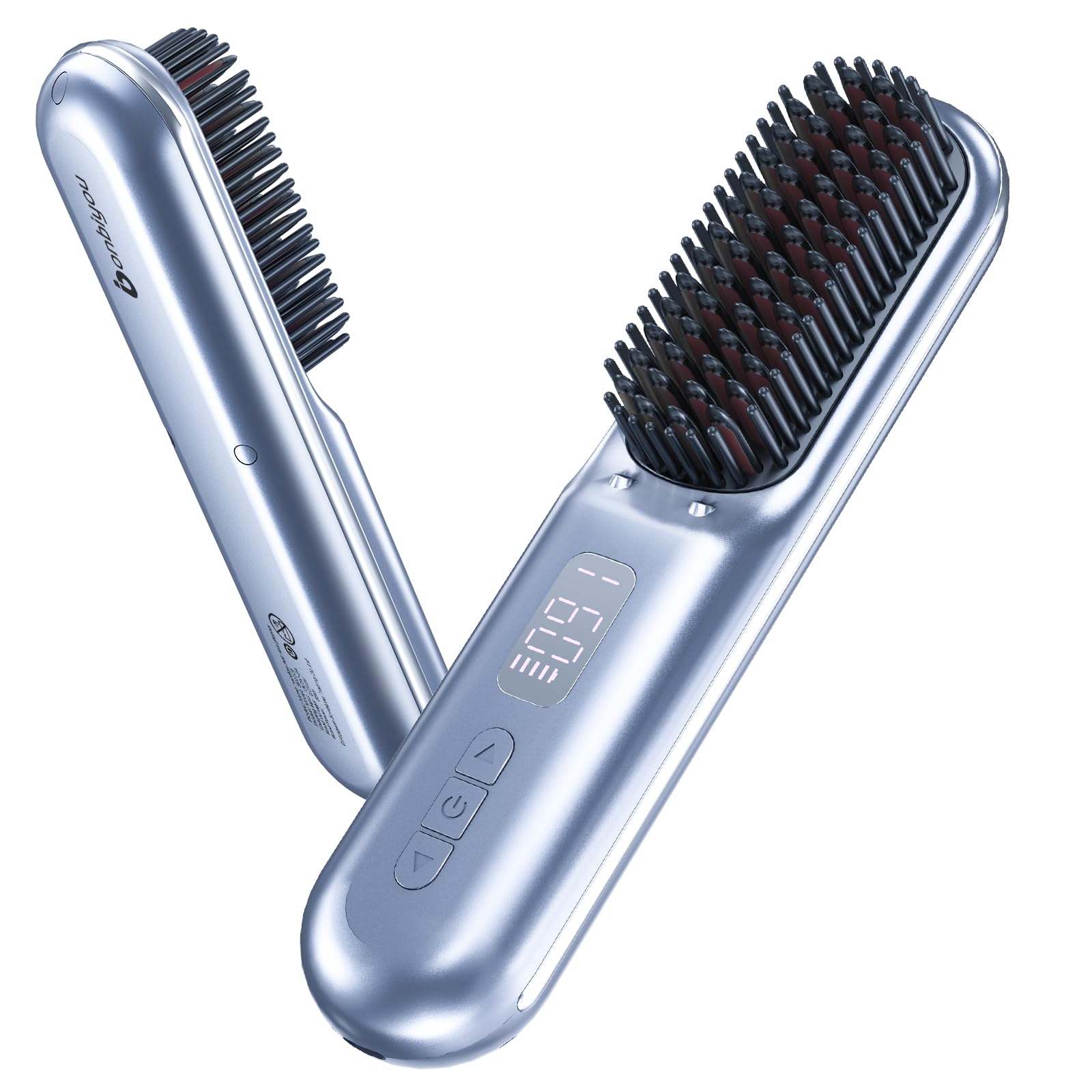 Bonbiyou Cordless Hair Straightener Brush-2024PRO Portable Rechargeable Straightening Brush for Travel/Home/Outdoor, Mini Ionic Hot Comb Straightener