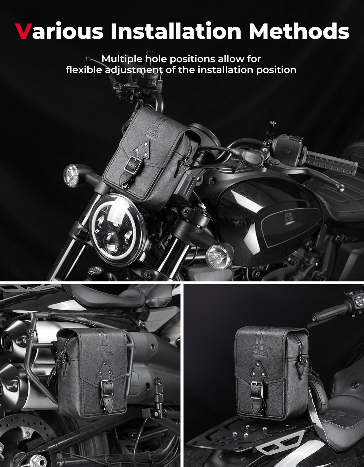 KEMIMOTO Sac de guidon universel en cuir avec poignée en T, style rétro, sac de rangement étanche, compatible avec Cruiser Softail Dyna Sportsters