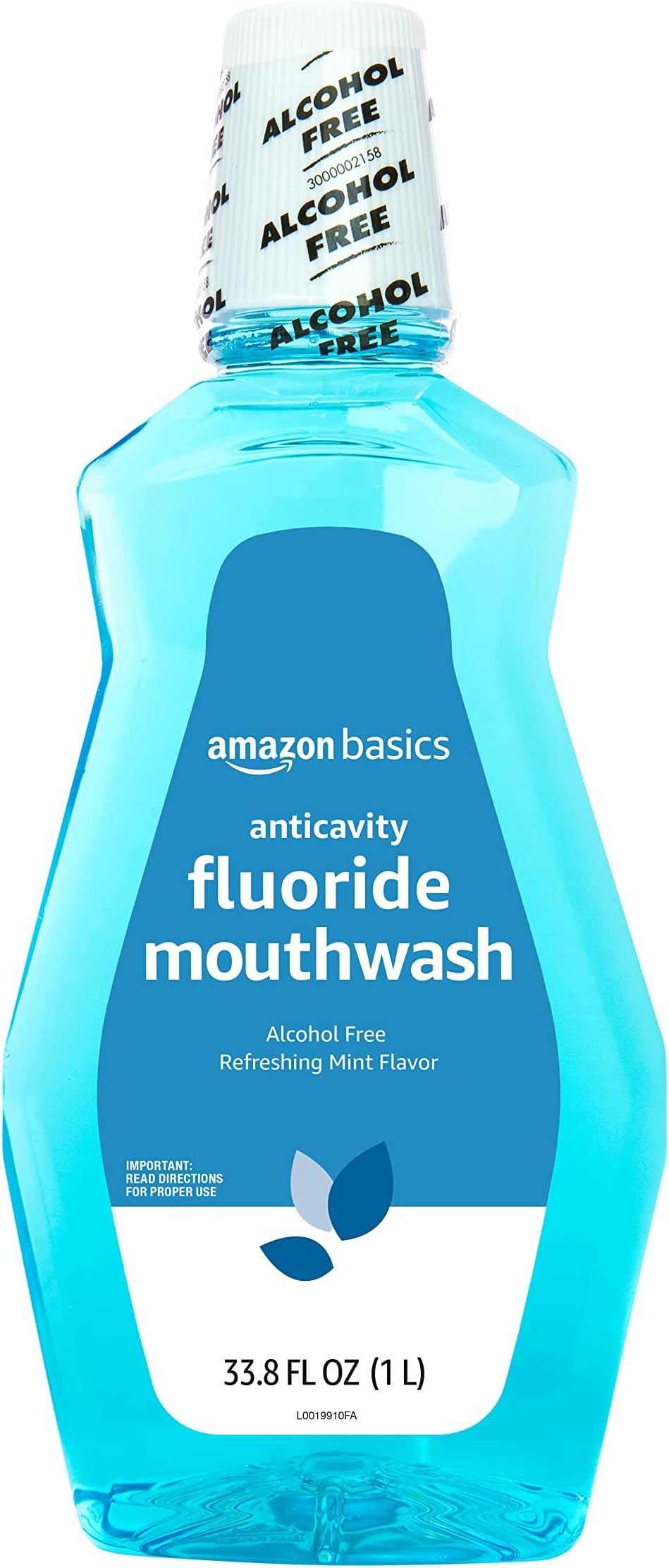 Amazon Basics Fluoride Mouthwash for Adults, Anticavity, Alcohol Free, Bad Breath Control, Strengthens Teeth - Refreshing Mint Flavor, 1 Liter