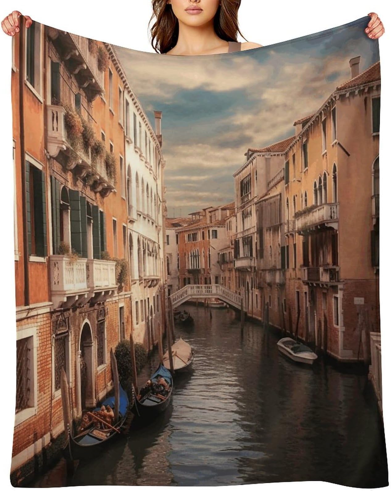 Beautiful Venice Canal View Blankets Warm Lightweight Throw Blanket Soft Flannel Blankets for Sofa Decorative Fuzzy Bed Blanket Thick Bath Towel Bedspread for All-Season Home Decor Gift 60"x80"