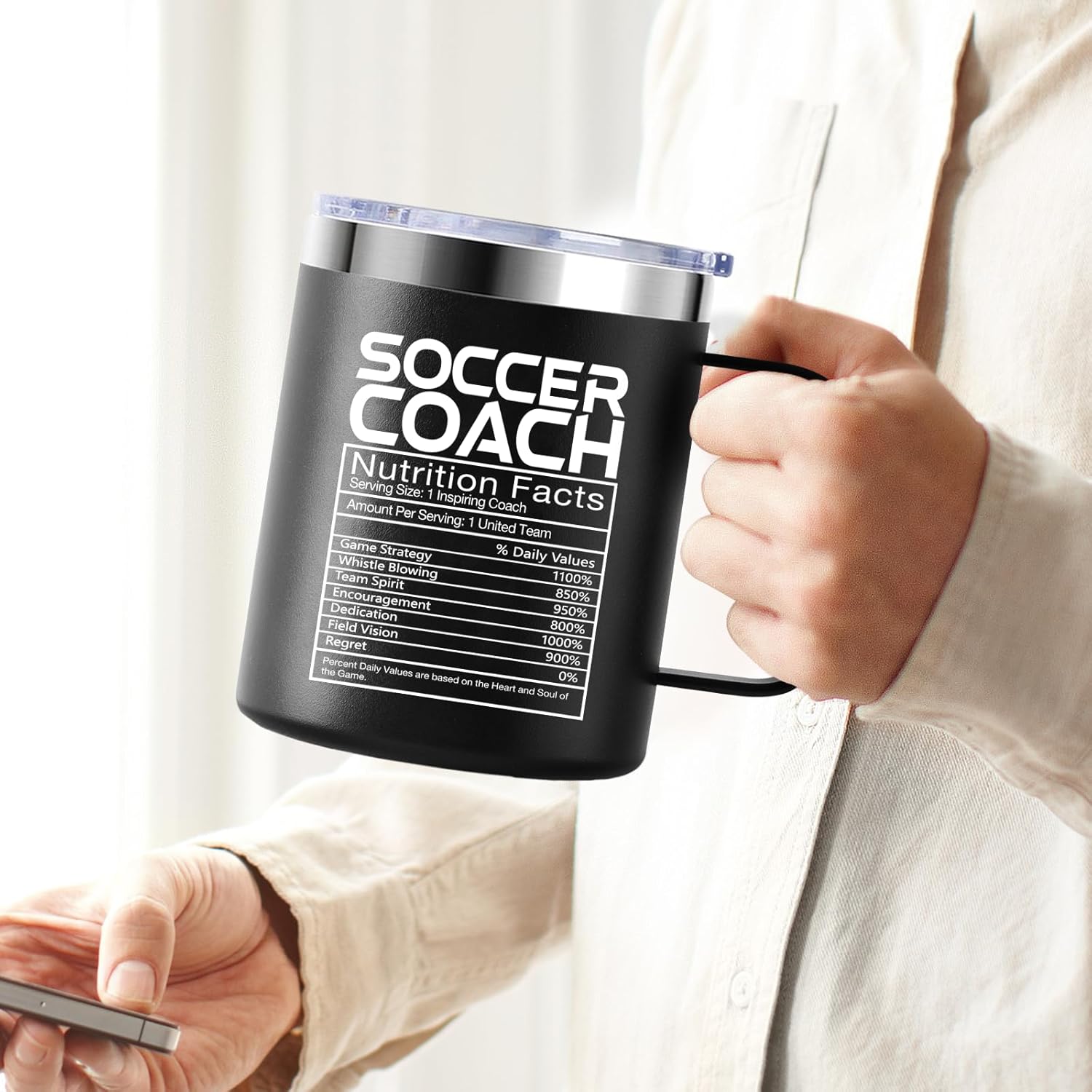 Soccer Coach Gifts for Men, Soccer Coach Nutrition Facts Stainless Steel Mug for Appreciation, Christmas, 12oz Insulated Travel Coffee Cup with Handle - Image 6