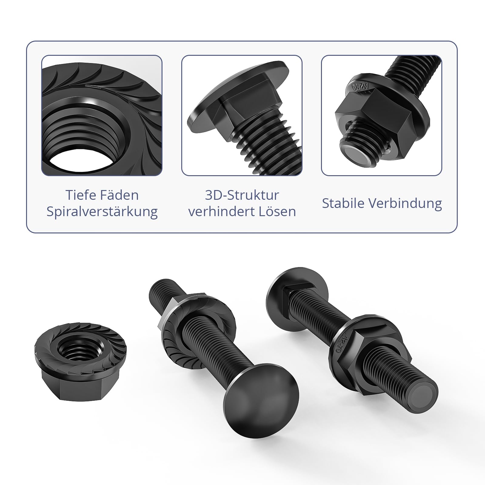 ORTAVA Viti a testa tonda M5×50 in acciaio inox A2 V2A DIN 603 (20 pezzi), con flangia a sei facce, in acciaio al carbonio, viti a testa piatta (Nero)