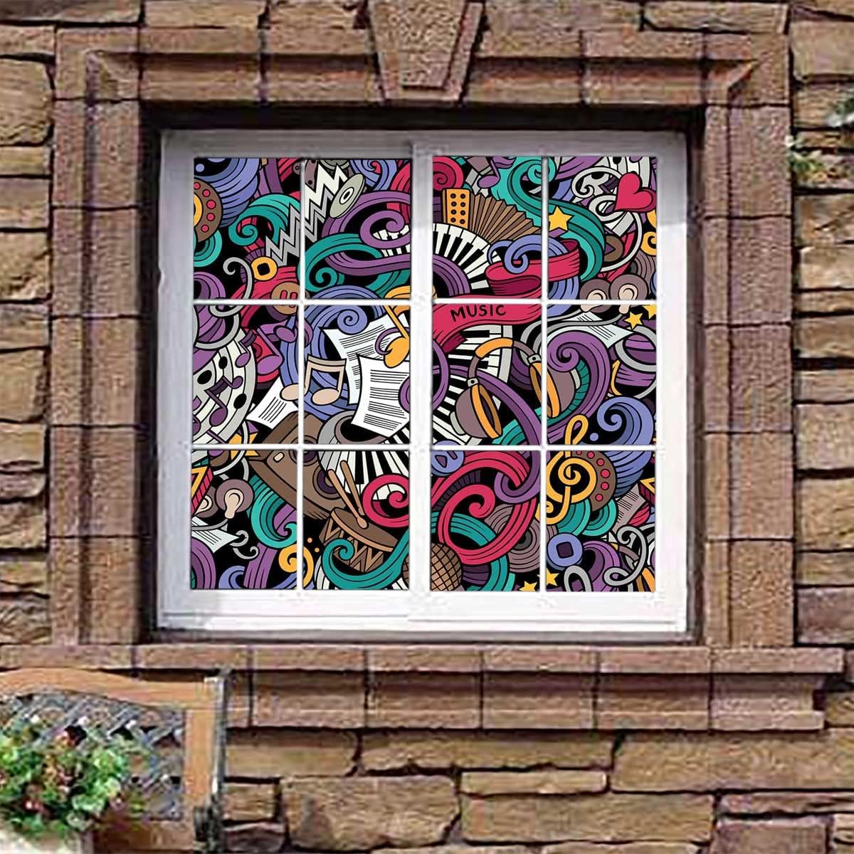 Light Blocking Film for Home Office Music Theme Instruments Privacy Window Film Frosted Decorative Glass Door Film 23.6Wx78.7L-inch x2 Pcs