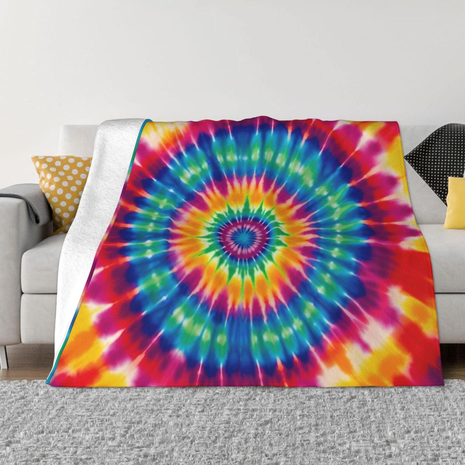 KLOPH Tie Dye Pattern Throw Blanket 80"x60" Flannel Fluffy Warm Blanket for Couch, Reversible Plush Blankets for Bed, Comfy Fuzzy Blanket for Sofa, Plush Lightweight-Blankets for All Season