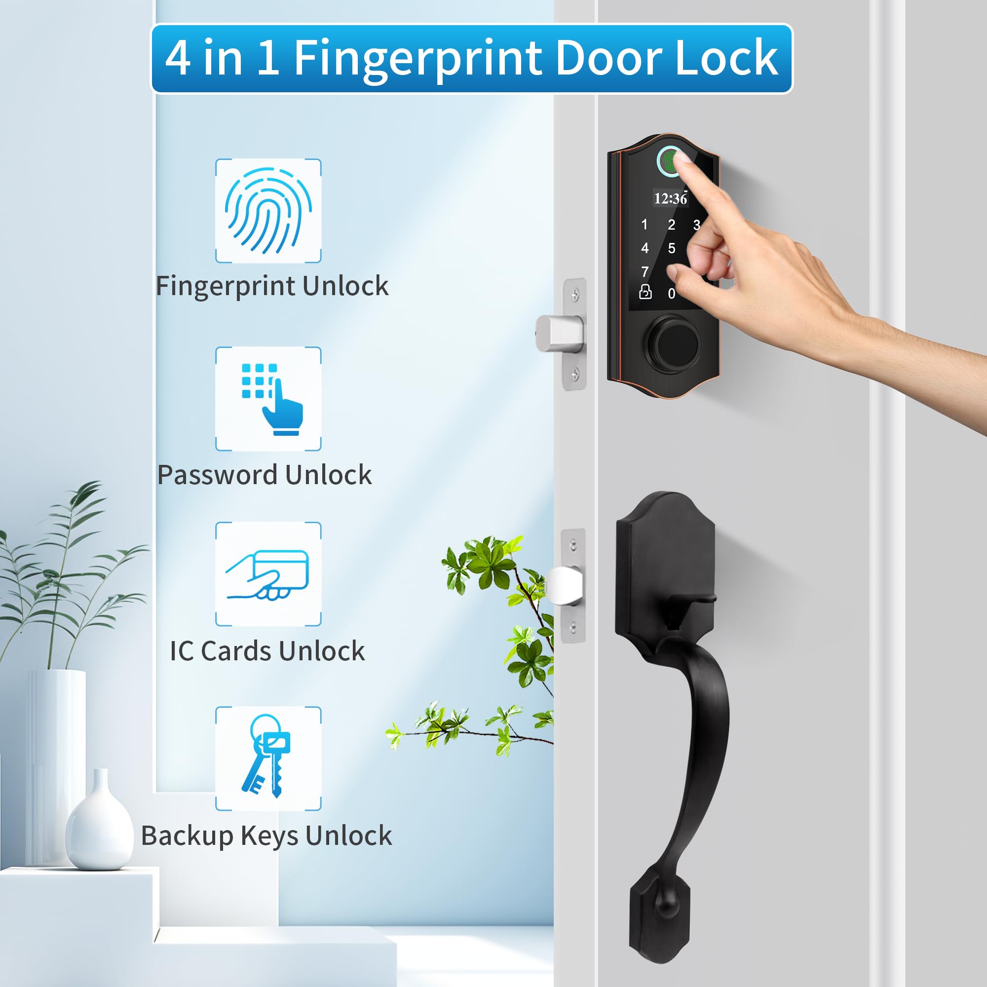 HARFO Fingerprint Door Lock, Keyless Entry Door Lock with Handles