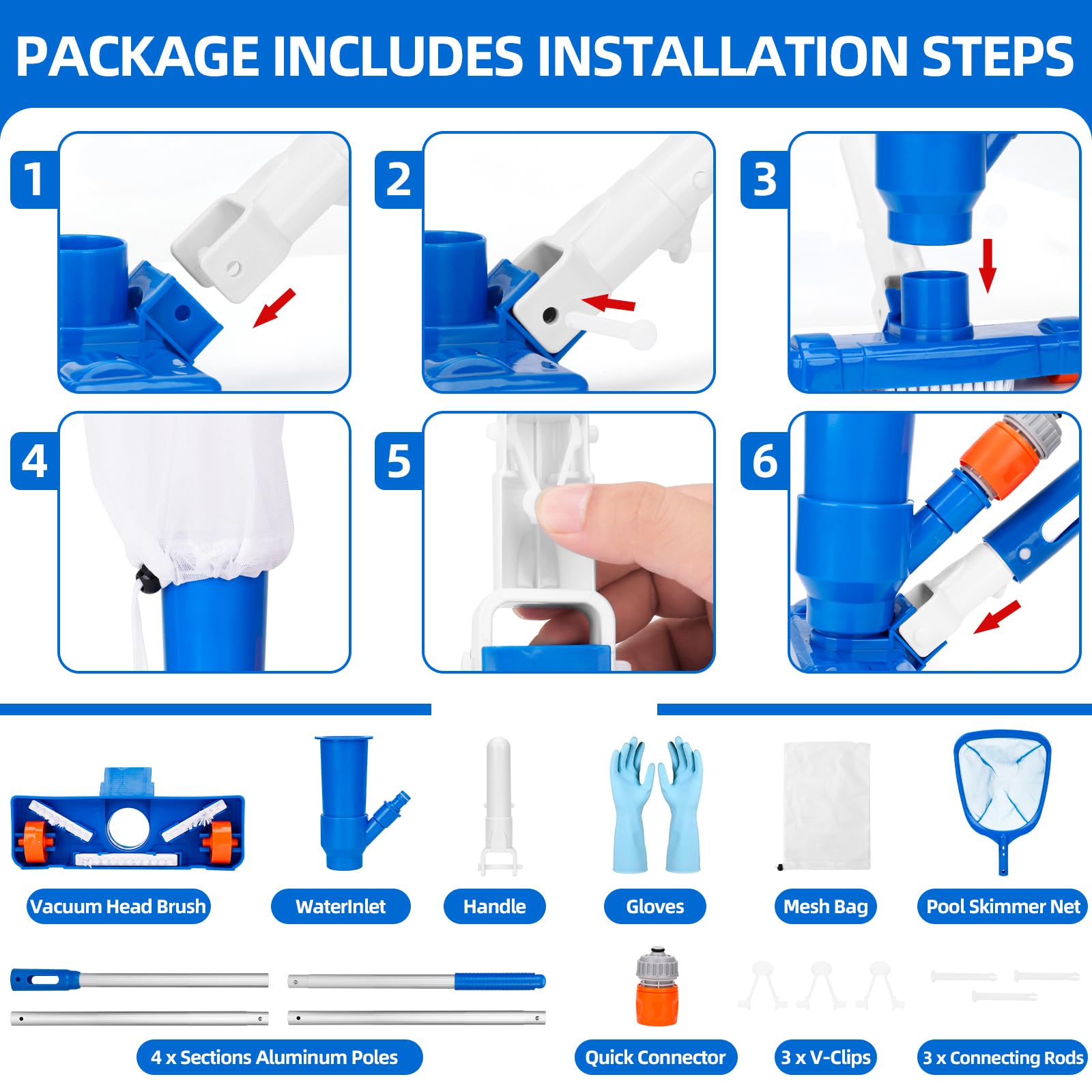 Aspirateur de Piscine,Kit de Nettoyage par Aspiration,Kit d'entretien pour Piscine,Balai Aspirateur Piscines Filtre,Aspirateurs Portable pour Petites Piscines, Spa, Ja-cuzzi, Bain à Remous