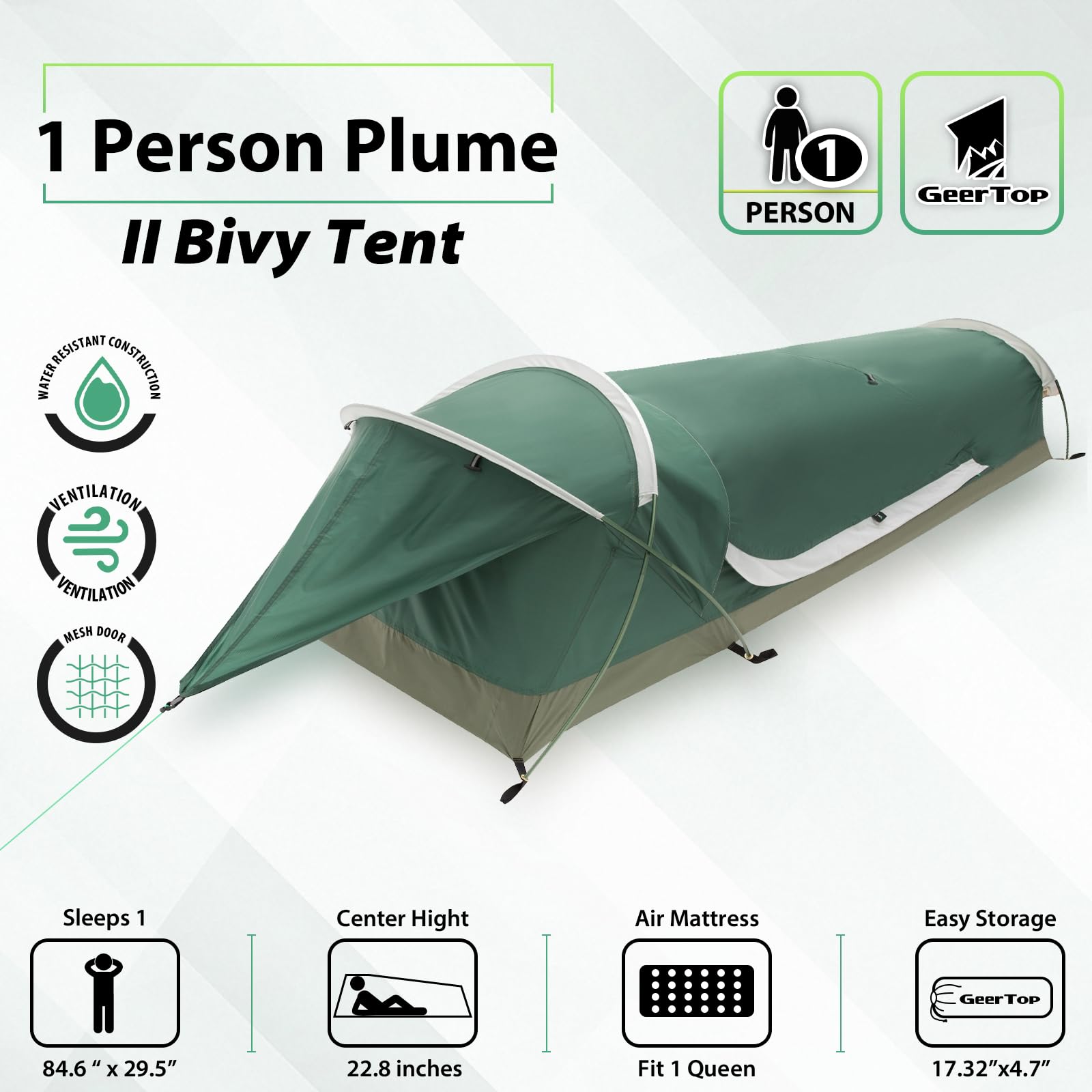 GEERTOP Solo Bivy Ultralekki, wodoodporny namiot dla 1 osoby, na kemping, wędrówki, polowanie, do survivalu, na zewnątrz, łatwy montaż