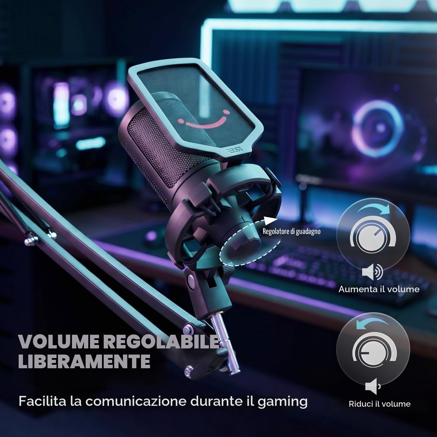 FIFINE USB Typ-A/C Microfono PC PS4 PS5, Gaming Micrófono a Condensatore per Streaming Podcasting, RGB Microfoni da Tavolo con Pulsante di Silenziamento