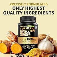 Vista 18 de Curcumina de cúrcuma 4 en 1 con bioperina 2360 mg (120 ct) 95% de curcuminoides, raíz de jengibre, píldoras de ajo, pimienta negra Anti