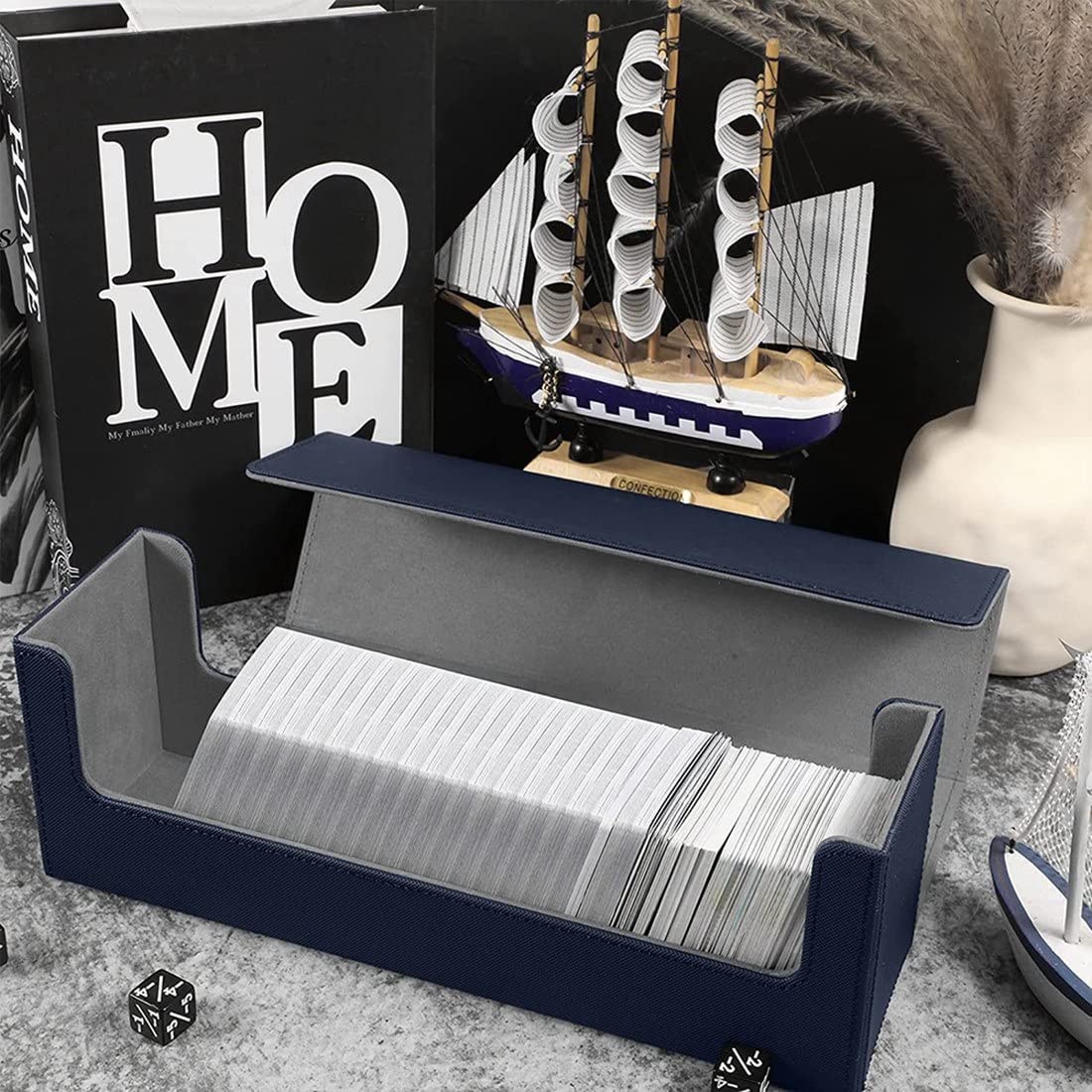 Micvtve Desk Card Box - 400 Card Storage Deck Box PU Leather for Trading Card Games (Blue), 12.2 x 4.4 x 3.74 inches - Image 3