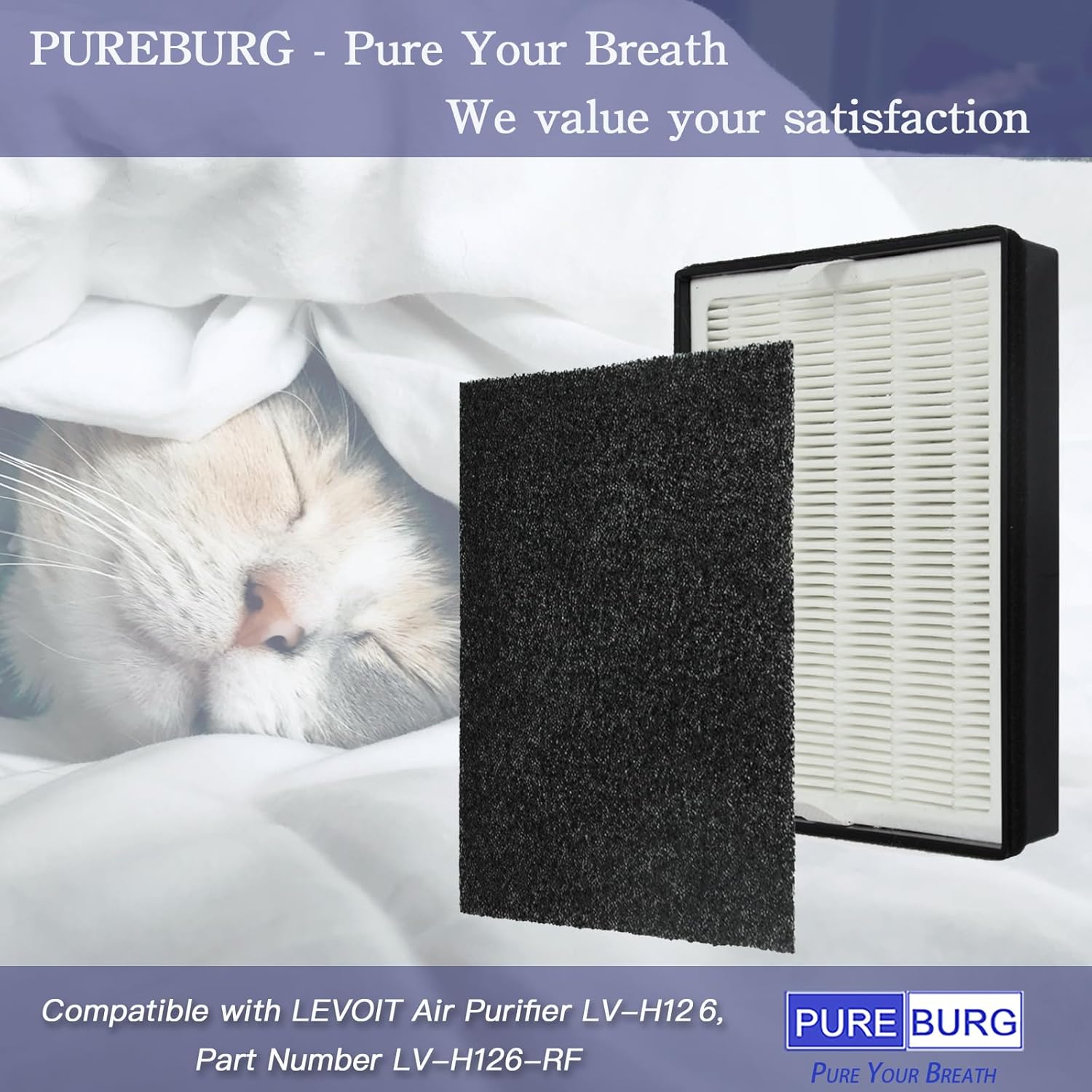 PUREBURG LV-H126-RF Replacement Filter Compatible with LEVOIT LV-H126 Air Purifier,2-Pack H13 HEPA + 8 x Activated Carbon Pre-Filters, Air Clean Dust VOCs - Image 5