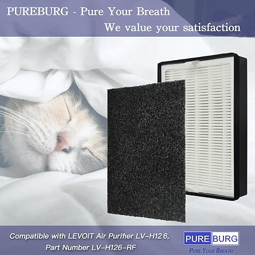 Miniatura 5 de PUREBURG LV-H126-RF - Filtro de repuesto compatible con purificador de aire LEVOIT LV-H126, paquete de 2 unidades H13 HEPA + 8 prefiltros de carbón