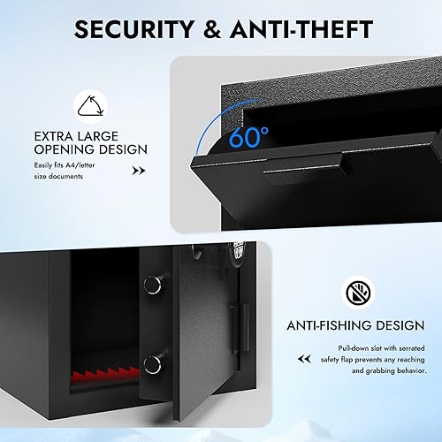 Miniatura 4 de Caja de seguridad comercial de 4 CUB a prueba de fuego, impermeable, caja fuerte para dinero con antipesca y bolsa ignífuga gratis para el hogar,