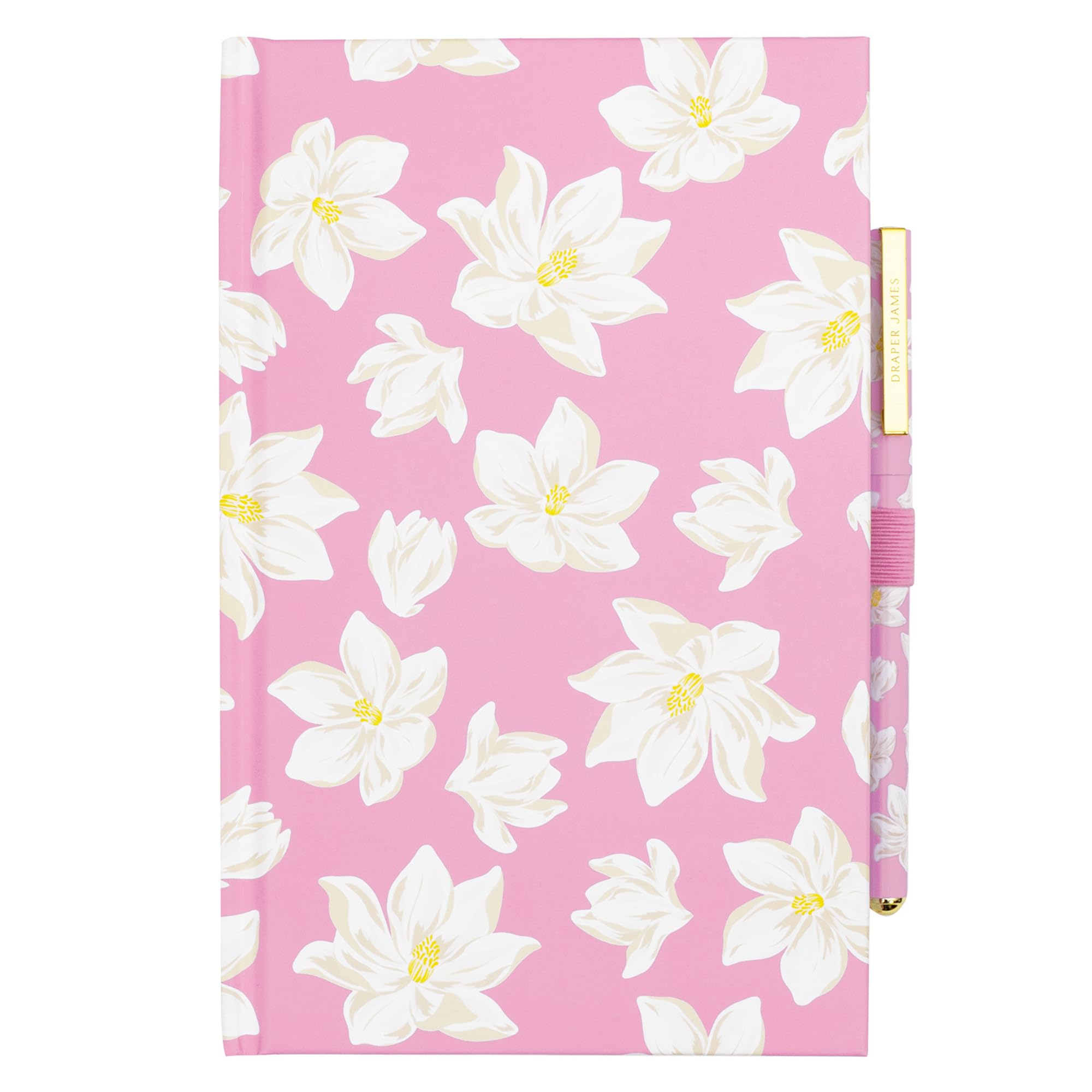 Draper James Journal Notebook with Black Ink Pen, Writing Set Includes Cute Journal with 160 Lined Pages and Capped Pen, Pink Magnolia