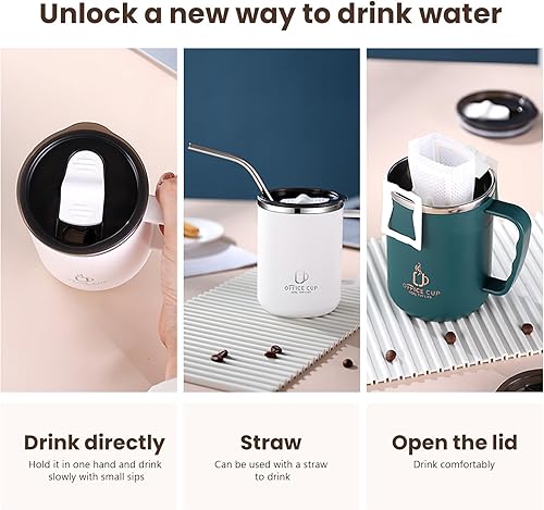 Miniatura 6 de Taza de café de viaje de acero inoxidable con aislamiento de doble pared de 16.9 fl oz con asa y tapa deslizante, taza de café térmica, taza de café