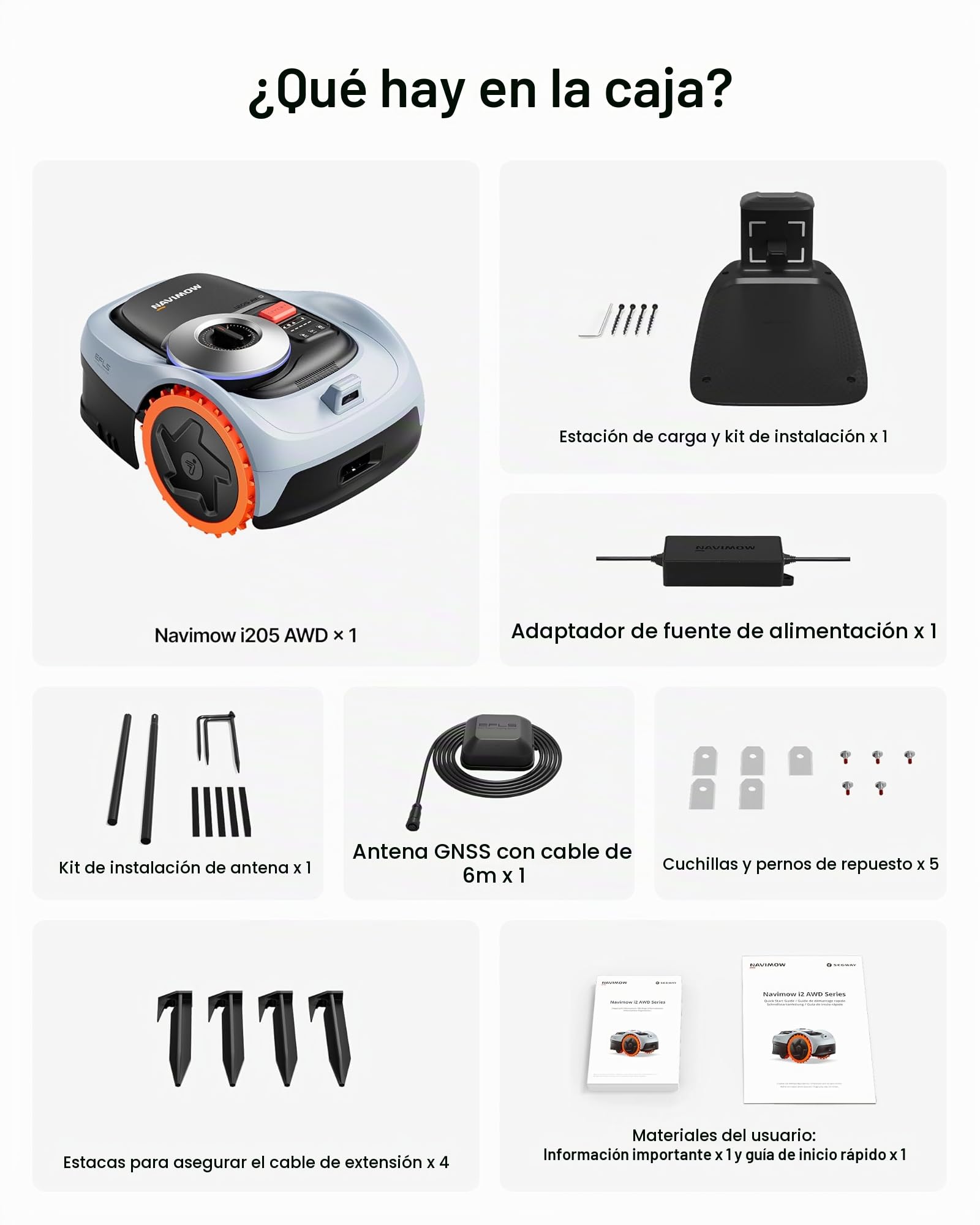 Segway Navimow i205 AWD con Garage S Kit, Robot Cortacésped sin Cable Perimetral, Tracción Integral para Pendientes del 45%, EFLS NRTK+Vision, Rec. 500 m², no se Requiere Antena (Envío por Separado)