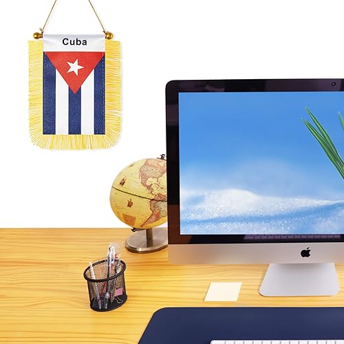 Miniatura 5 de Bandera colgante de ventana de Cuba, mini bandera cubana de automóvil con borla de poste con ventosa para decoración de espejo retrovisor (3 x 5