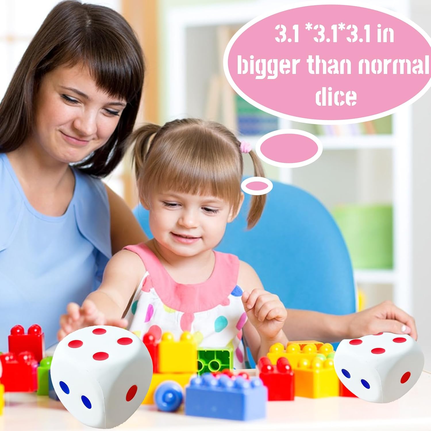 3.1 inch Foam Dice Stress Ball with Dots 6 Sided,Dices Squishies Toys to Get Your Lucky Numbers for Kids,Teenagers,Adults Board Games Relieve Anxiety