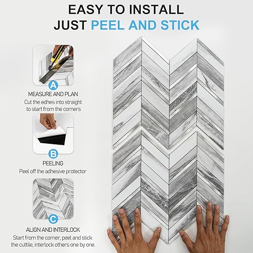 Miniatura 5 de Pelar y pegar, 10 hojas de azulejos de pared de espiga para despegar y pegar de 12.1 x 9.7 pulgadas, azulejos de PVC para salpicaduras de cocina,