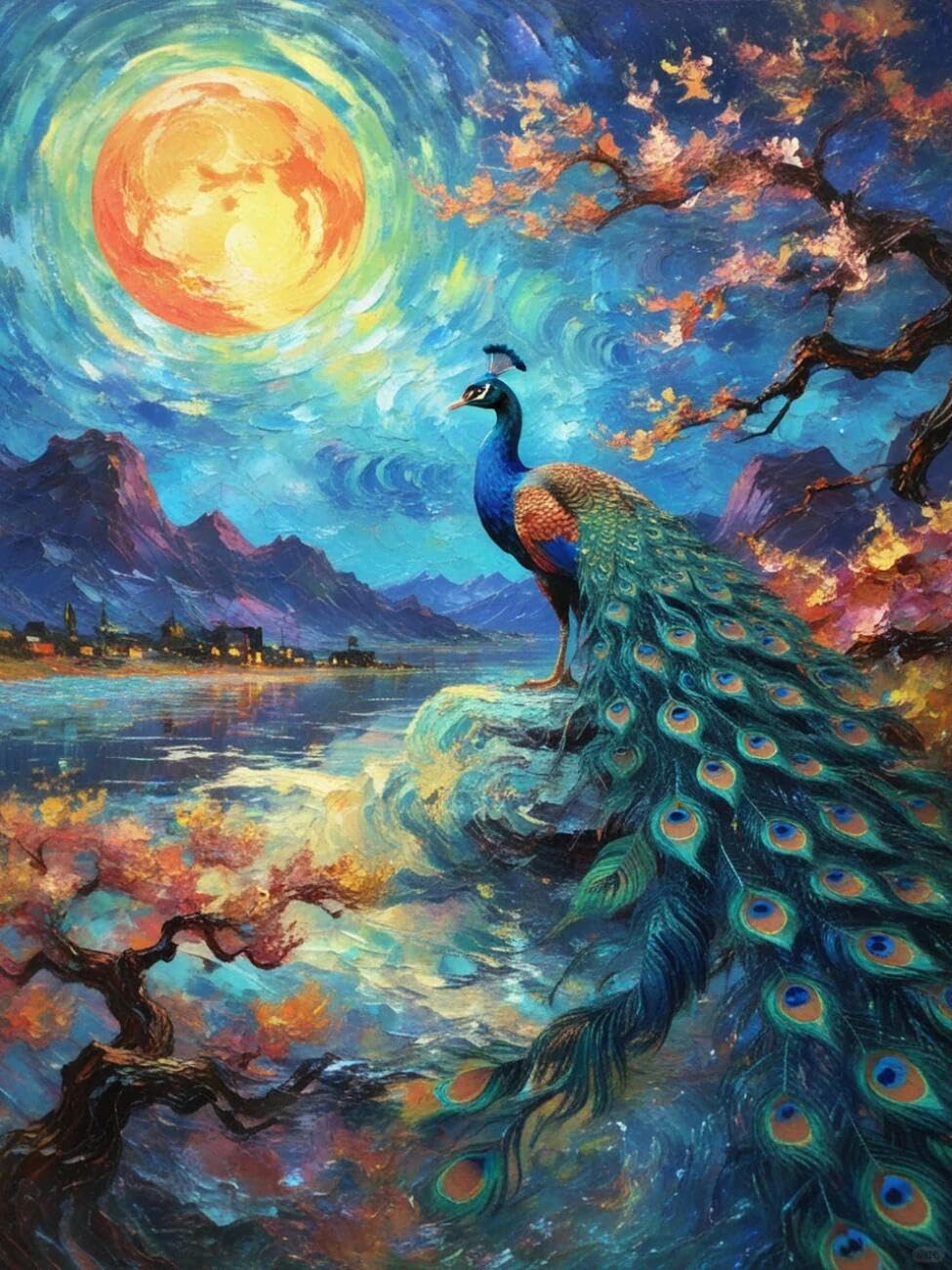 Henypt Cross Stitch Kit Peacocks and Scenery Animal DIY Needlepoint Set for Beginners The Elderly with Accessories Handmade DIY/Gifts 14CT 40x50cm