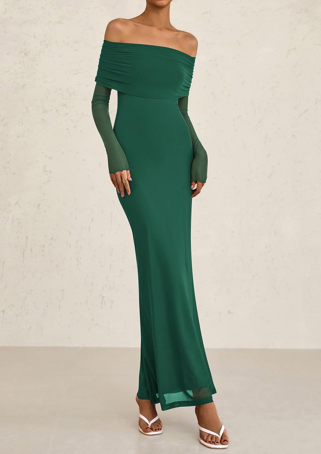 PRETTYGARDEN Fall Dresses for Women 2026 Elegant Off The Shoulder Long Sleeve Formal Wedding Guest Bodycon Maxi Dress - Image 7