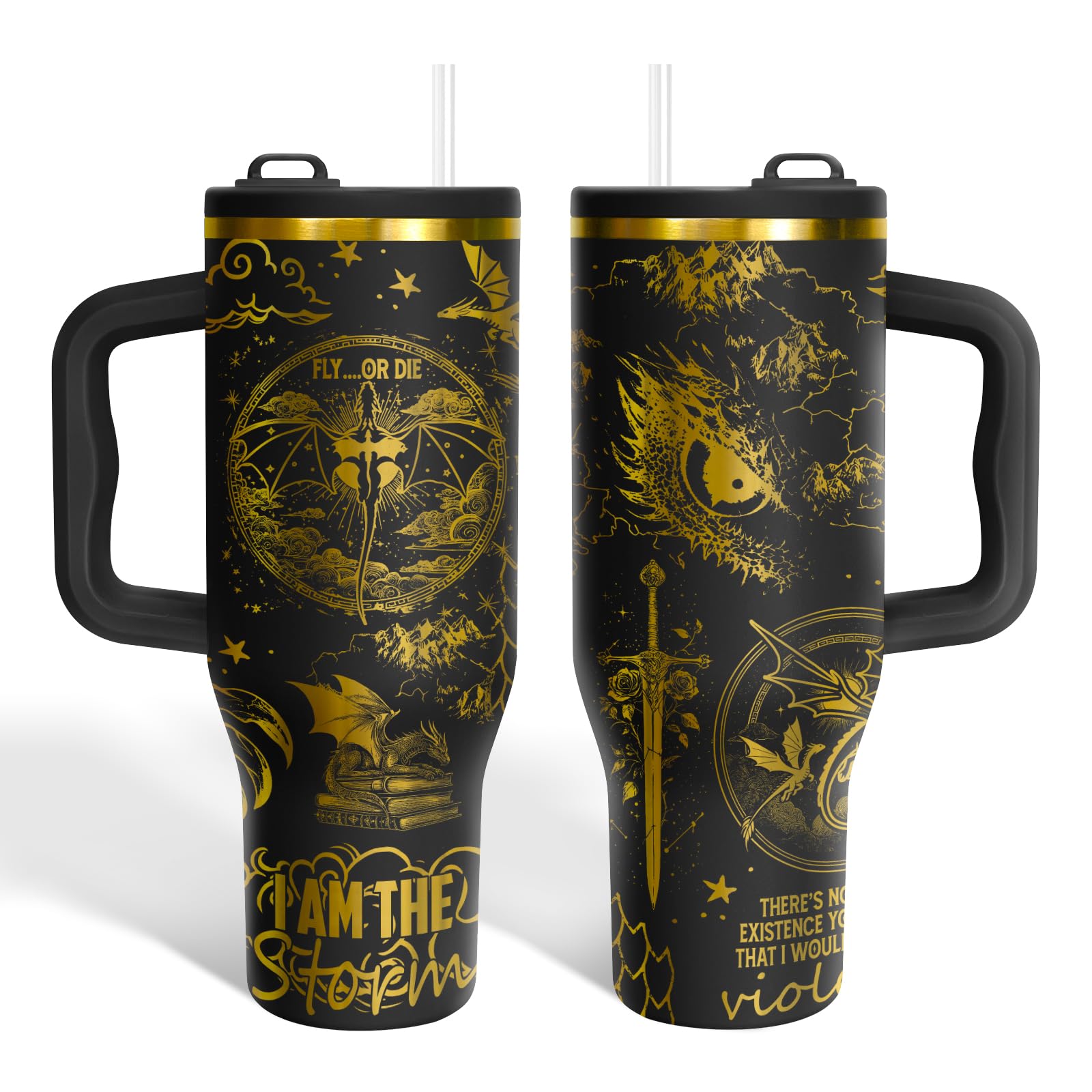 34HD Dragon Storm 40oz Tumbler with Handle and Straw, Gifts for Him &amp; Her