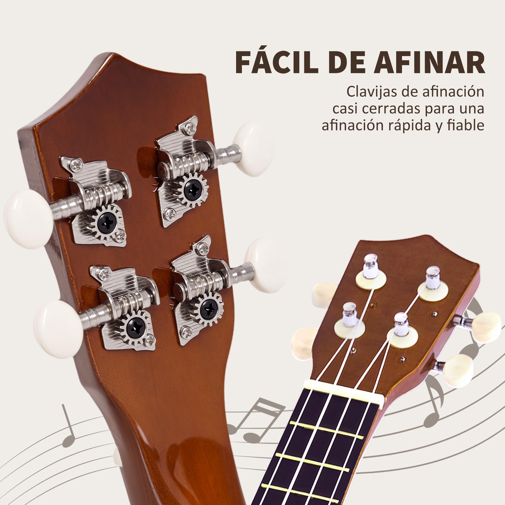 HOMCOM Ukelele 21 Pulgada Ukelele Soprano para Principiantes apto para Concierto y Escuelas Cuerdas de Nylon Material Madera Marrón