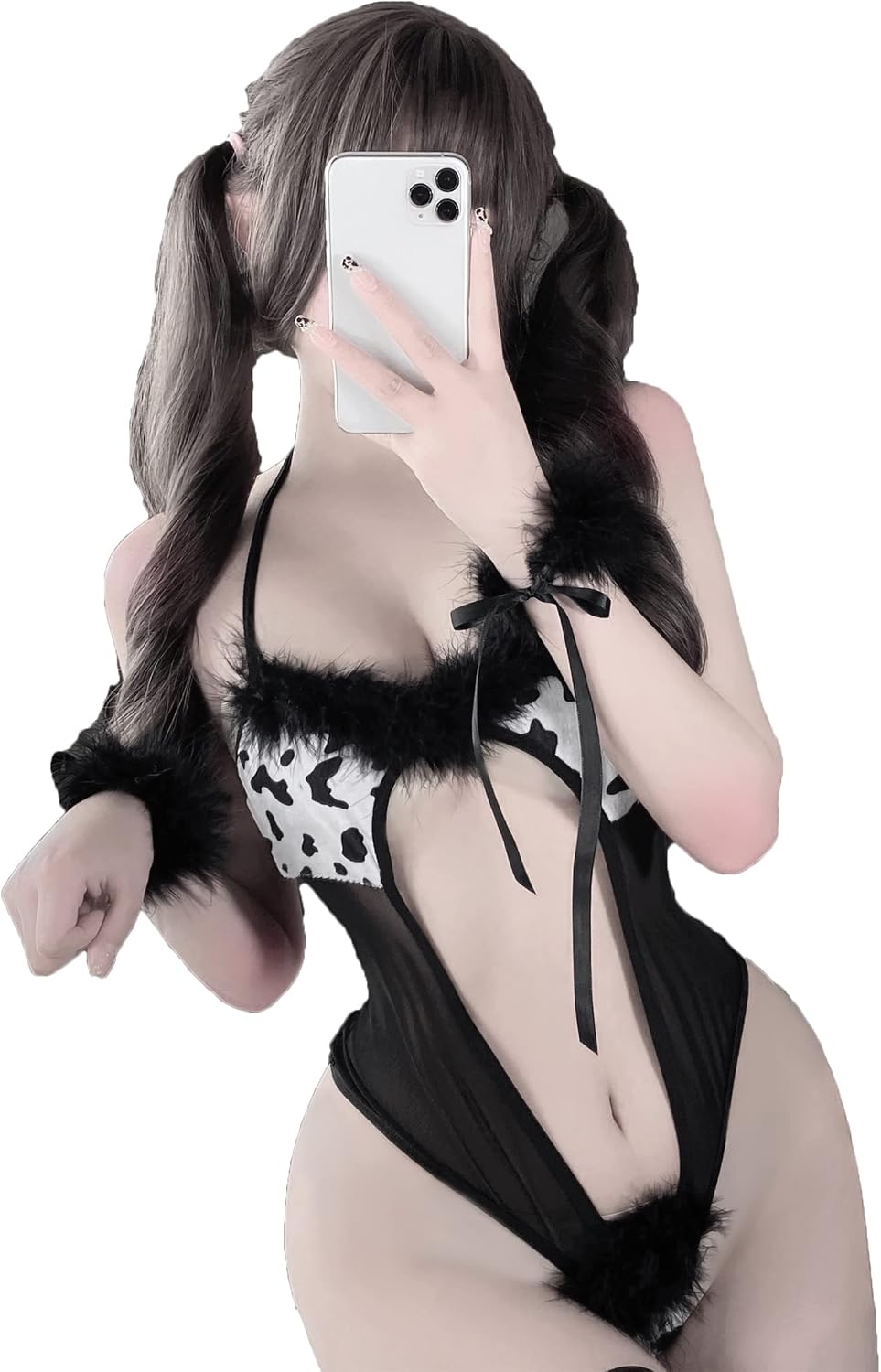 Sexy Cow Cosplay Lingerie Naughty Maid Costume Kawaii Anime Micro Bikini Furry Mesh Teddy Bodysuit Japanese Underwear