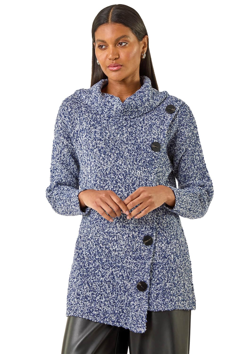 Roman - Women's Jumper - Roll Neck - Button Detail - Blue - Size 12