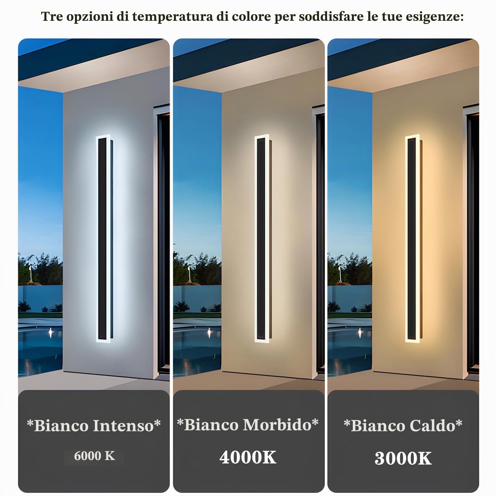 Applique Esterno LED 8W 40CM Nero IP65,Luce Bianco Naturale 4000K